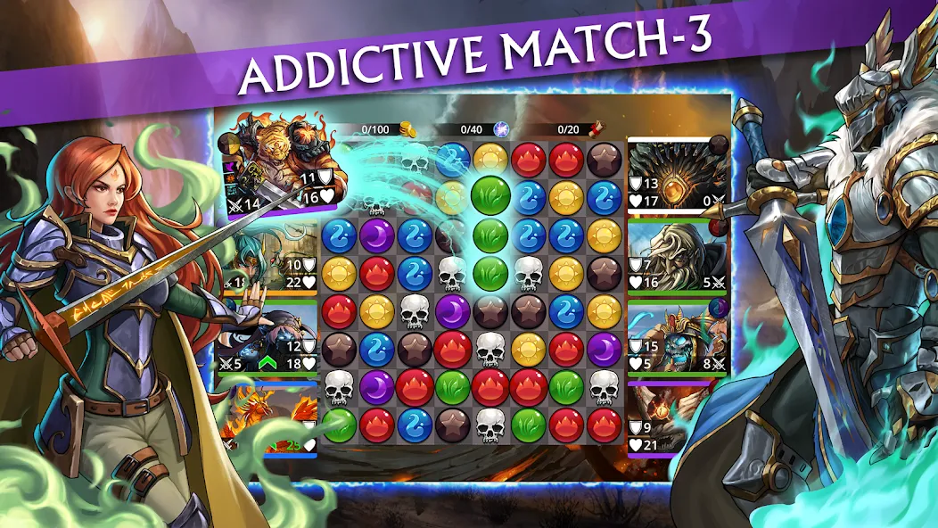 Gems of War - Match 3 RPG MOD APK на Android — Безлимитные ходы и открыты все герои — скриншот 1