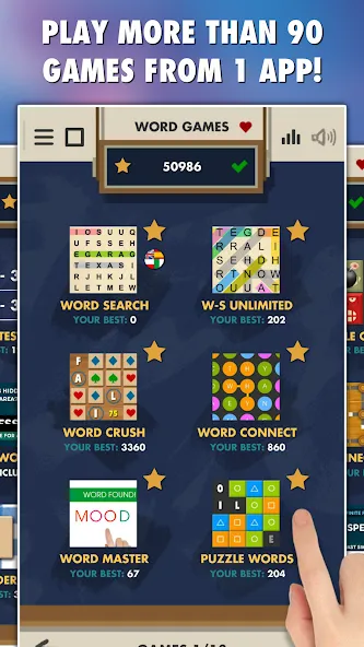 Взлом Word Games 101-in-1 — Безлимитные подсказки и открыты все игры — скриншот 1