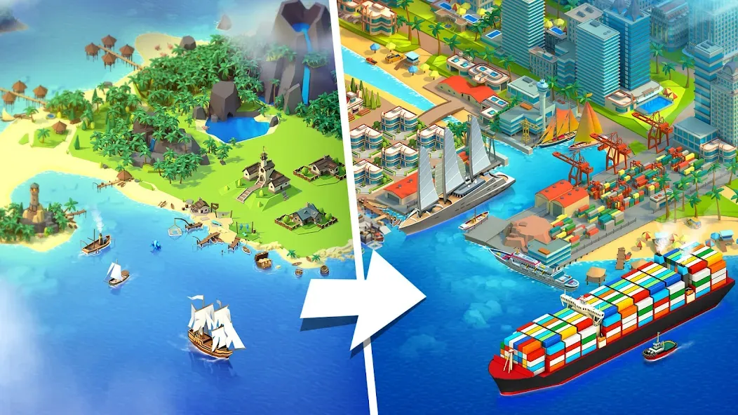 Скачать Sea Port: Cargo Boat Tycoon (Мод: Безлимитные деньги и ресурсы) на Андроид — скриншот 1