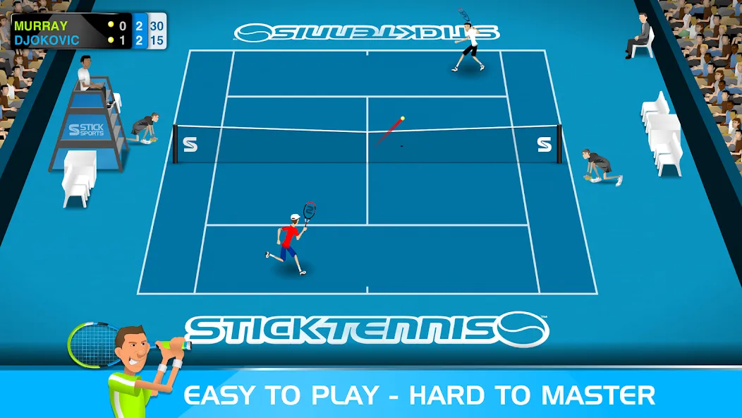 Скачать Stick Tennis на Android — Безлимитные деньги и все ракетки — скриншот 1