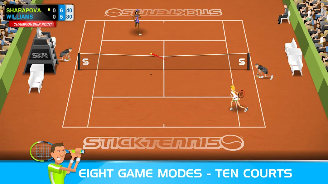 Скачать Stick Tennis на Android — Безлимитные деньги и все ракетки — скриншот 3
