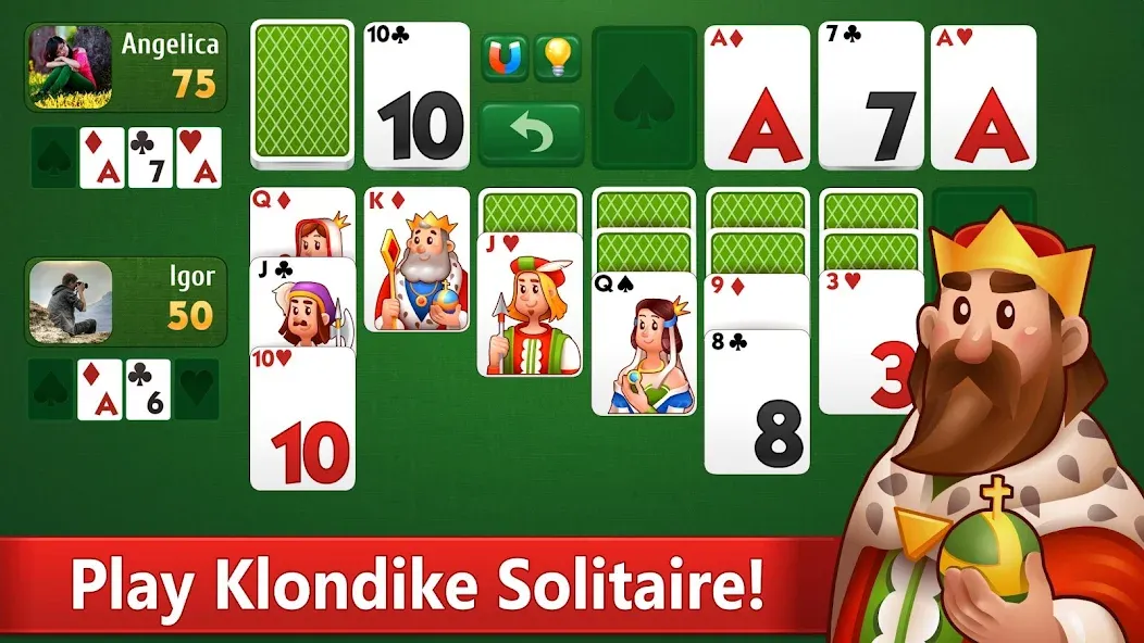 Klondike Solitaire card game MOD APK — Без рекламы и безлимитные подсказки — скриншот 1