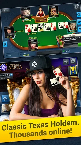 Poker Arena: texas holdem game — Мод: Безлимитные фишки и открыты все столы — скриншот 1