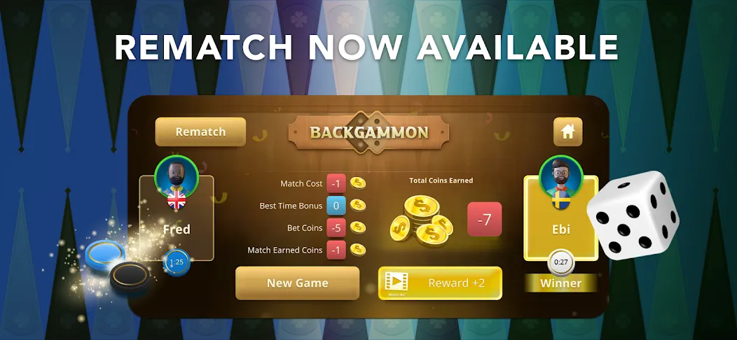 Скачать Backgammon Classic + Online (Мод: Без рекламы и онлайн-режим открыт) на Андроид — скриншот 1
