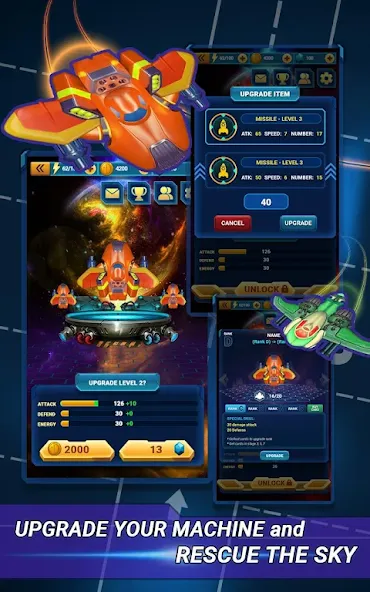 Скачать Skyforce Invaders MOD APK — Безлимитные деньги и мощное оружие — скриншот 2