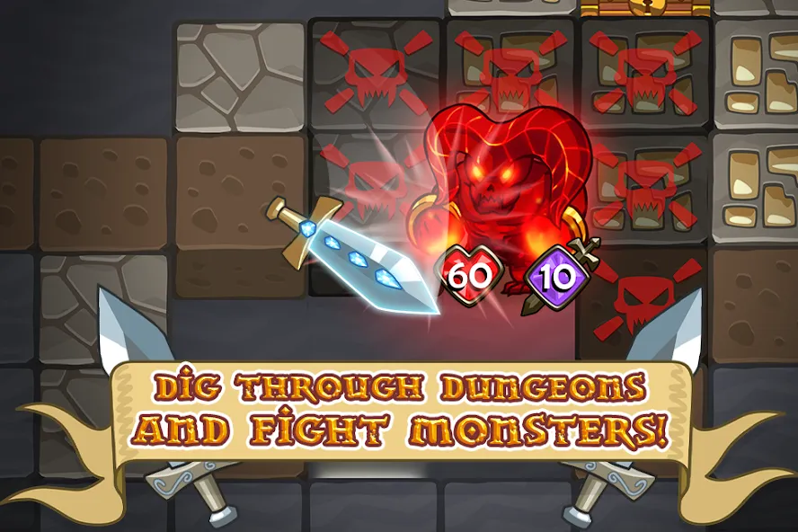 Mine Quest: Battle Dungeon RPG (Мод Безлимитные ресурсы и усиленные герои) — скриншот 3
