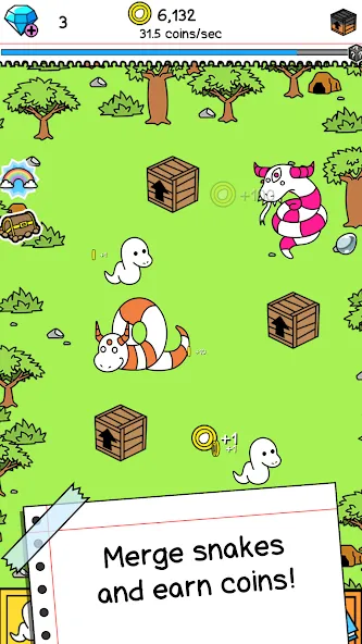 Snake Evolution: Idle Merge IO (Мод Безлимитные деньги и усиленные змеи) — скриншот 2 Snake Evolution: Idle Merge IO (Мод Безлимитные деньги и усиленные змеи) — скриншот 2
