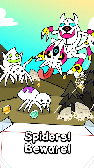 Spider Evolution: Idle Game MOD APK на Android — Безлимитные деньги и ресурсы — скриншот 1 Spider Evolution: Idle Game MOD APK на Android — Безлимитные деньги и ресурсы — скриншот 1
