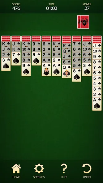 Spider Solitaire: Card Game MOD APK на Android — Без рекламы и безлимитные подсказки — скриншот 2