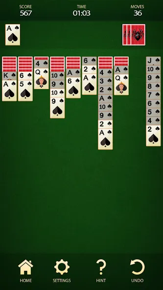 Spider Solitaire: Card Game MOD APK на Android — Без рекламы и безлимитные подсказки — скриншот 3