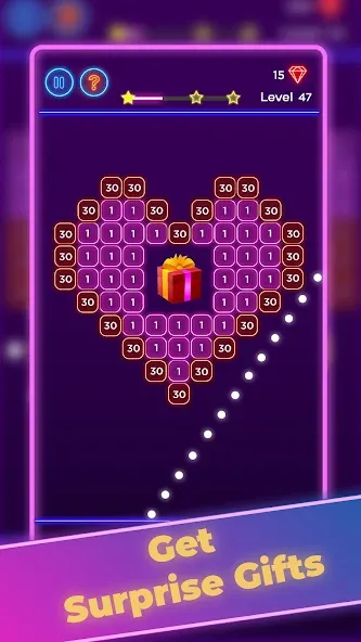 Brick Breaker - Neon Bricks — Мод: Без рекламы и много жизней — скриншот 2
