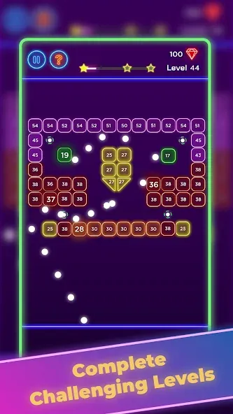 Brick Breaker - Neon Bricks — Мод: Без рекламы и много жизней — скриншот 4