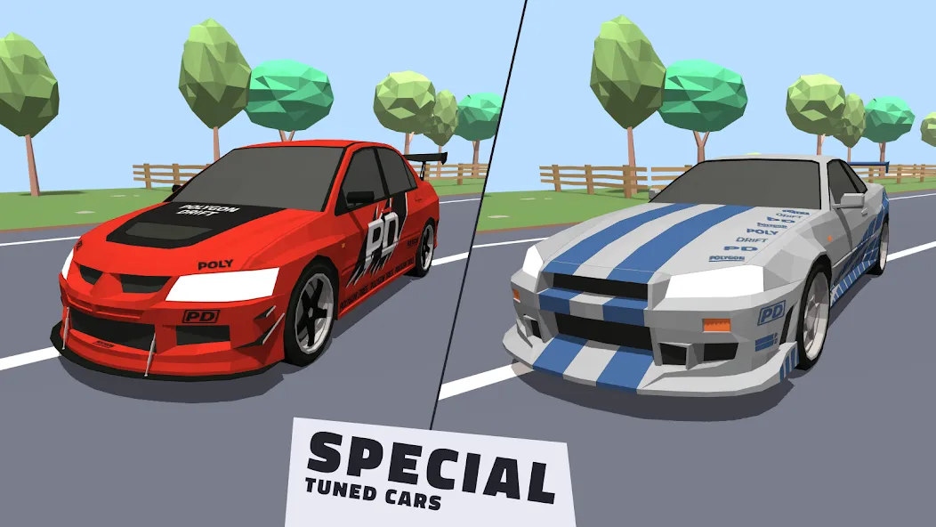 Скачать Polygon Drift: Traffic Racing — Модификация Без рекламы и открыты машины — скриншот 1
