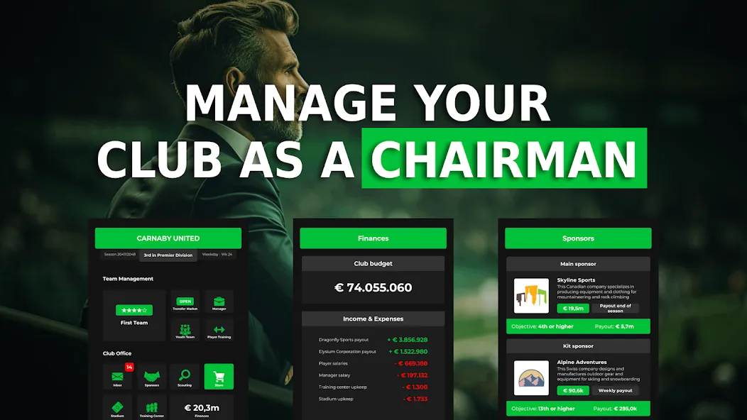 Club Boss - Soccer Game MOD APK на Android — Безлимитные деньги и ресурсы — скриншот 1