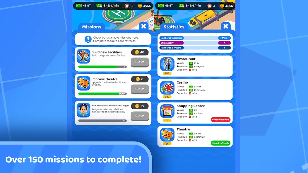 Скачать Idle Cruise Ship Simulator MOD APK — Безлимитные деньги и пассажиры — скриншот 5