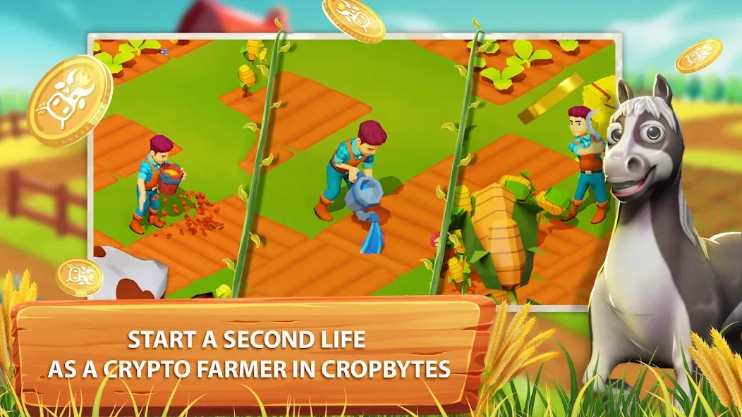 Скачать CropBytes: A Crypto Farm Game (Мод: Безлимитные ресурсы и криптовалюта) на Андроид — скриншот 1