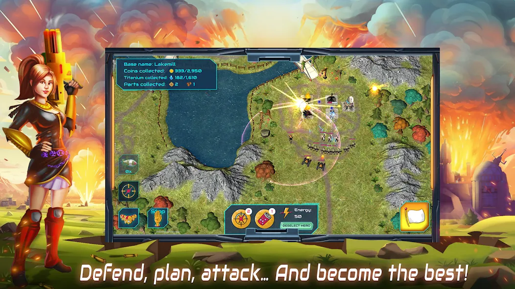 Boulder Base: Defense Strategy Mod APK Безлимитные ресурсы и усиленная база — Скачать на Андроид — скриншот 2