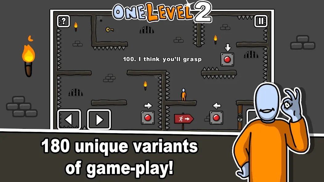 Скачать One Level 2 Stickman Jailbreak (Мод: Открыты все уровни и подсказки) на Андроид — скриншот 2