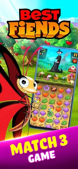 Скачать Best Fiends - Match 3 Puzzles MOD APK — Безлимитные ходы и подсказки — скриншот 1