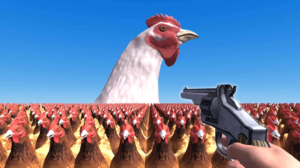 Cluck Shot: Chicken War FPS MOD APK на Android — Безлимитные патроны и усиленный урон — скриншот 1