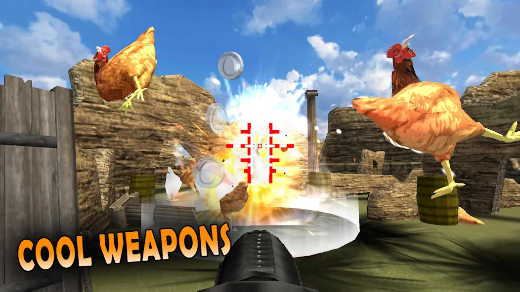Cluck Shot: Chicken War FPS MOD APK на Android — Безлимитные патроны и усиленный урон — скриншот 4