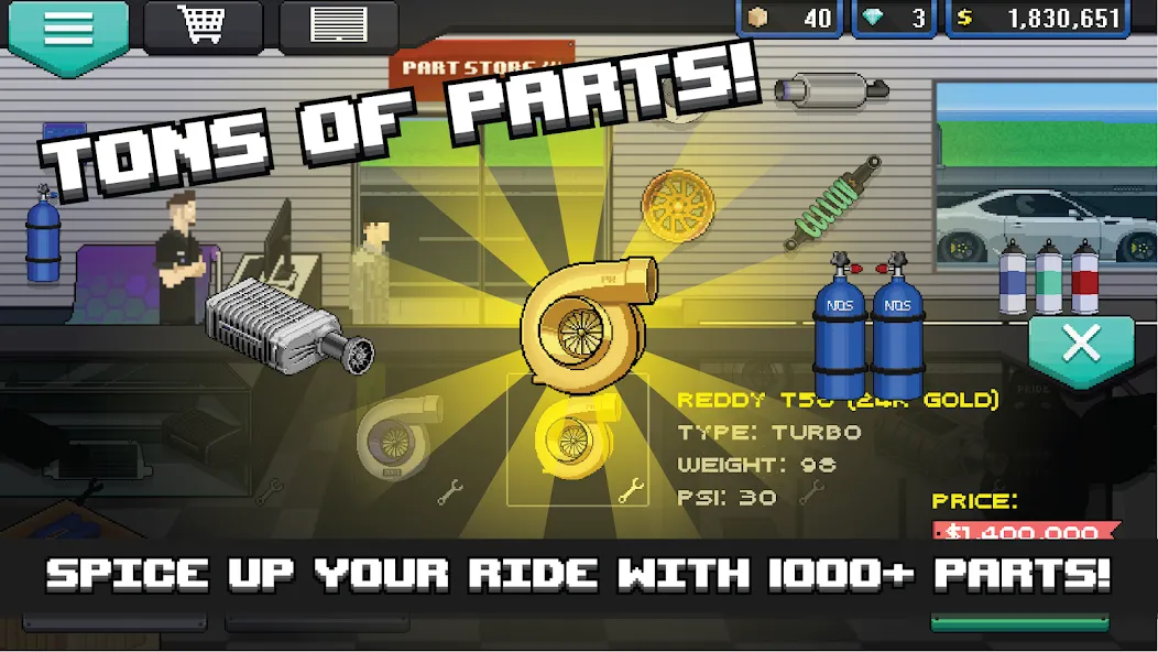 Скачать взломанную Pixel Car Racer — Безлимитные деньги и топливо — скриншот 2