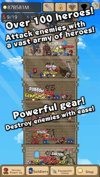 Скачать Tower of Hero MOD APK — Безлимитные ресурсы и усиленные герои — скриншот 2