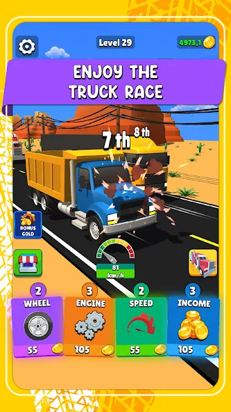 Idle Truck Racing : Cybertruck Mod APK Безлимитные деньги и топливо — Скачать на Андроид — скриншот 1