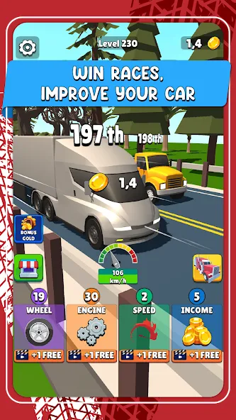 Idle Truck Racing : Cybertruck Mod APK Безлимитные деньги и топливо — Скачать на Андроид — скриншот 2