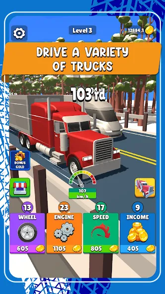Idle Truck Racing : Cybertruck Mod APK Безлимитные деньги и топливо — Скачать на Андроид — скриншот 3