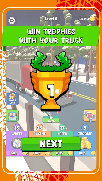 Idle Truck Racing : Cybertruck Mod APK Безлимитные деньги и топливо — Скачать на Андроид — скриншот 4