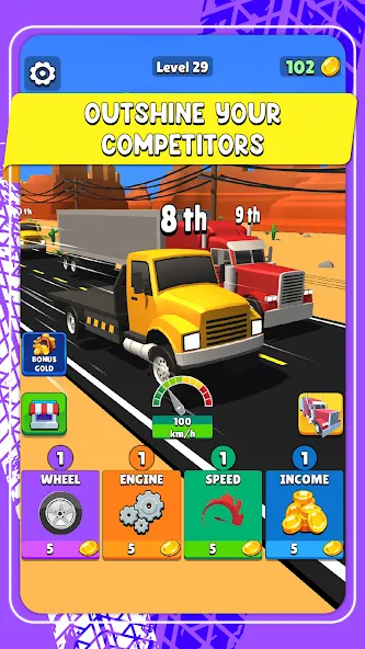 Idle Truck Racing : Cybertruck Mod APK Безлимитные деньги и топливо — Скачать на Андроид — скриншот 5