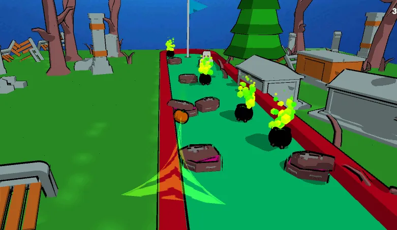 Взломанная MiniGolf Madness: Halloween на Андроид — Безлимитные мячи и открыты все уровни — скриншот 1