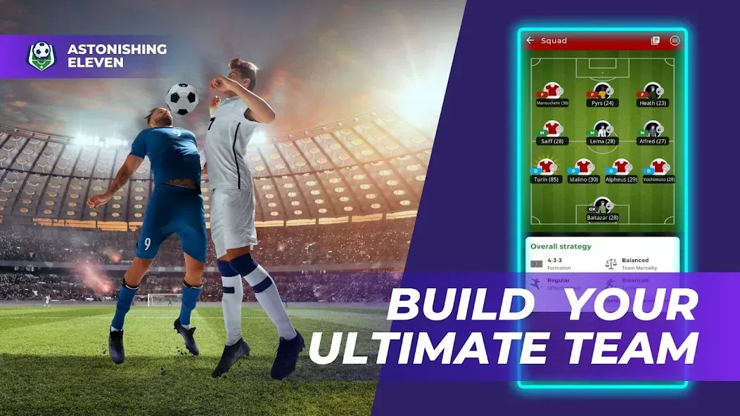 Скачать Astonishing Eleven Football на Android — Безлимитные деньги и энергия — скриншот 2