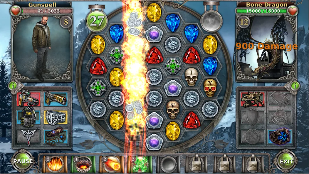 Gunspell - Match 3 Puzzle RPG на Андроид — Мод Безлимитные ресурсы и усиленная магия — скриншот 1