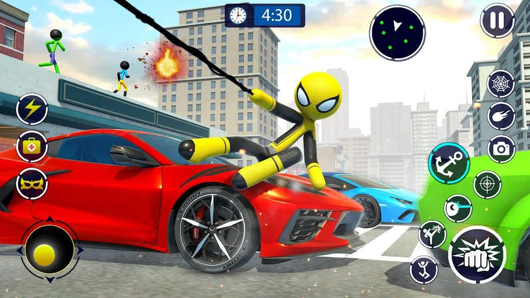 Spider Stickman Rope Hero Game — Мод: Безлимитные деньги и суперспособности — скриншот 1