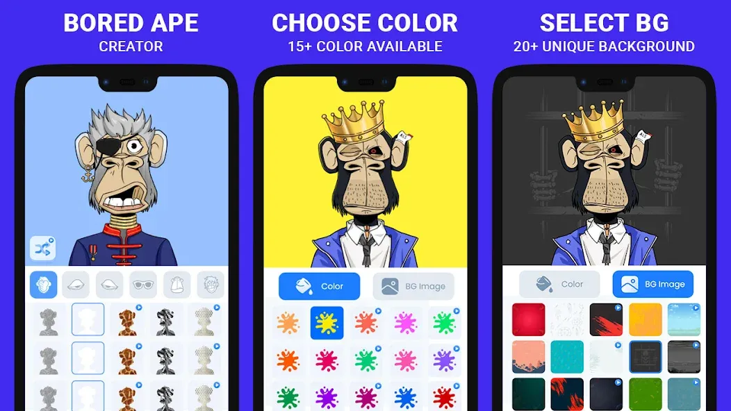 Взломанная Bored Ape Maker - NFT Art на Андроид — Открыты все предметы и фоны — скриншот 2