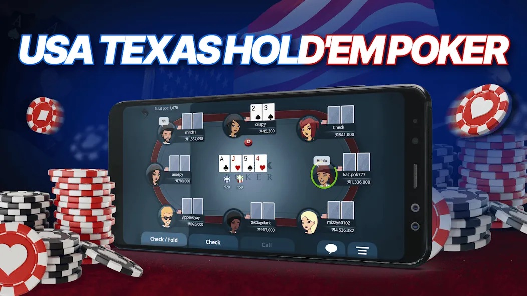 Взломанная Appeak Poker – Texas Holdem на Андроид — Безлимитные фишки и открыты все столы — скриншот 1