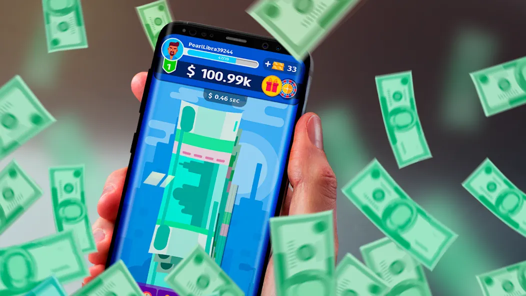 Скачать Money cash clicker с модом — Много денег без рекламы — скриншот 1