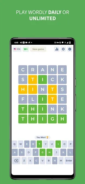 Wordly - Daily Word Game (Мод Безлимитные попытки и подсказки) — скриншот 1