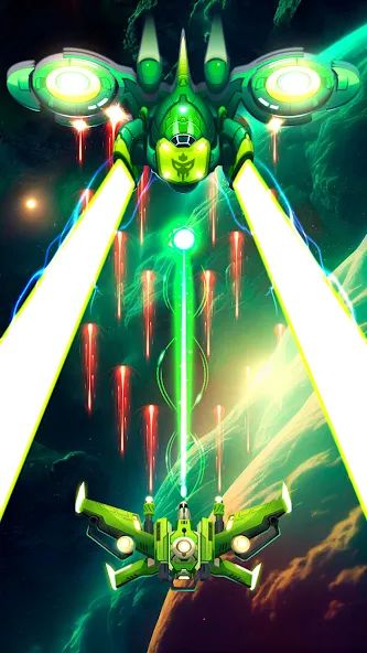 Скачать Galaxy Attack - Space Shooter (Мод: Безлимитные монеты и оружие) на Андроид — скриншот 2