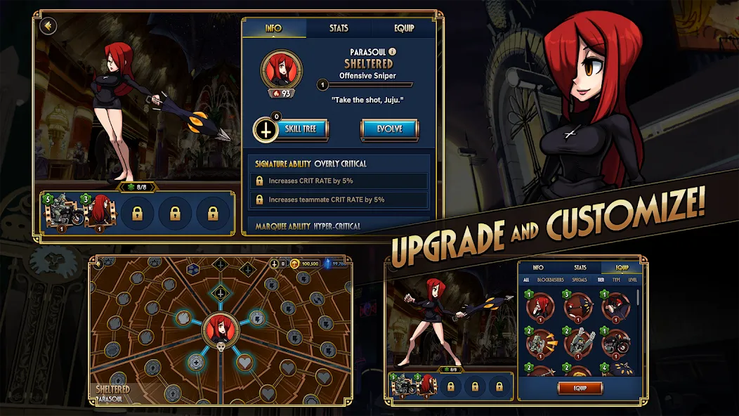 Skullgirls: Fighting RPG — Мод: Безлимитные ресурсы и усиленные бойцы — скриншот 4