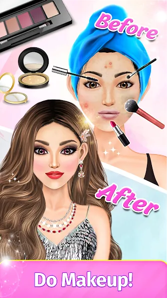 Скачать взломанную Dress Up Fashion: Makeup Games — Безлимитные деньги и все наряды — скриншот 3