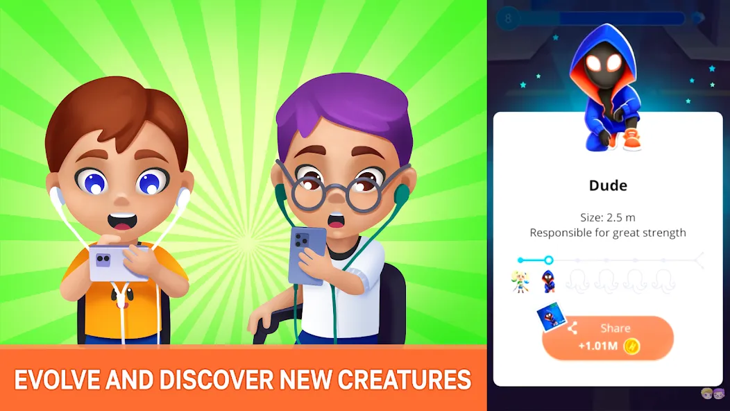 Скачать Human Evolution Clicker — Модификация Безлимитные деньги и ускоренная эволюция — скриншот 1