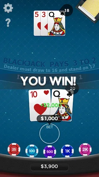 Скачать взлом Blackjack 21 на Андроид — Безлимитные деньги и бонусы — скриншот 4
