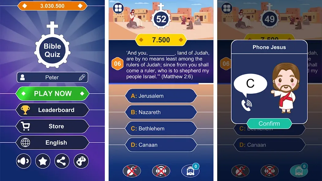 Daily Bible Trivia: Quiz Games на Андроид — Безлимитные подсказки и очки — скриншот 1