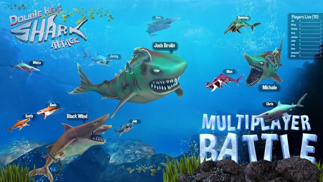 Скачать взлом Double Head Shark Attack PVP на Андроид — Безлимитные деньги и усиленный урон — скриншот 4