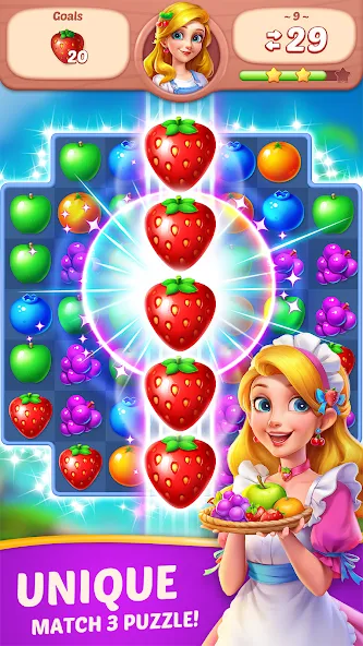 Взломанная Fruit Diary - Match 3 Games на Андроид — Безлимитные монеты и жизни — скриншот 1 Взломанная Fruit Diary - Match 3 Games на Андроид — Безлимитные монеты и жизни — скриншот 1