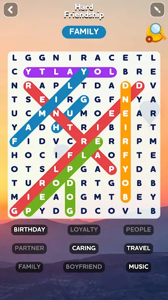 Скачать взломанную Word Search - Word Puzzle Game — Безлимитные подсказки и открыты уровни — скриншот 1