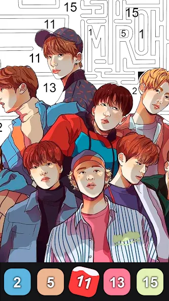 Скачать Kpop Paint by Numbers BT21 (Мод: Без рекламы и все картинки открыты) на Андроид — скриншот 3